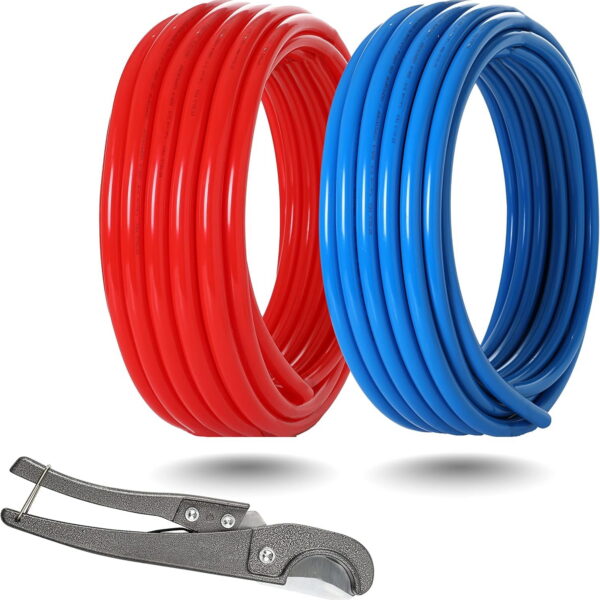 PEX-B Pipe,1/2 Inch 2 Rolls Blue & Red Each 300 Feet (600 ft) Length PEX Tubing Pipes with Pipe Cutter,for Potable Hot/Cold Water Plumbing Application