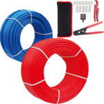 PEX-B Pipe/Tool Kit,1/2 Inch 2 Rolls Blue & Red Each 100 Feet (200 ft) PEX Tubing Pipes with Crimping Tool,Cinch Clamps,Cutter,for Potable Hot/Cold Water Plumbing Application