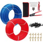 PEX Pipe/Tool Kit, 1/2 Inch 2 Rolls Blue & Red Each 100 Feet (200 ft) PEX Tubing Pipes with Brass Fittings, Crimping Tool, Cinch Clamps, Cutter, J-Clamps, for Plumbing Job