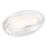 PREFFE Glass Soap Dish, Glass Soap Sponge Dish Holder Case Soap Tray for Kitchen & Bath, Clear Shower Soap Holder Accessories for Bathroom (Ellipse)
