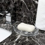 PREFFE Glass Soap Dish, Glass Soap Sponge Dish Holder Case Soap Tray for Kitchen & Bath, Clear Shower Soap Holder Accessories for Bathroom (Ellipse)