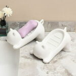 Pretty Cute Cat Soap Dish Soap Box, Self Draining Soap Tray Container with Drainage, Cat Ceramic Soap Dishes,Soap Holder with Drainfor Bathroom Shower Kitchen Decor