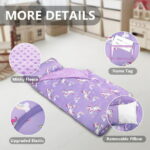 Primlect Nap Mat, 55" x 22" x 2", 2-Pack Thickened Sleeping Bag for Daycare, Dinosaur, Purple Unicorn