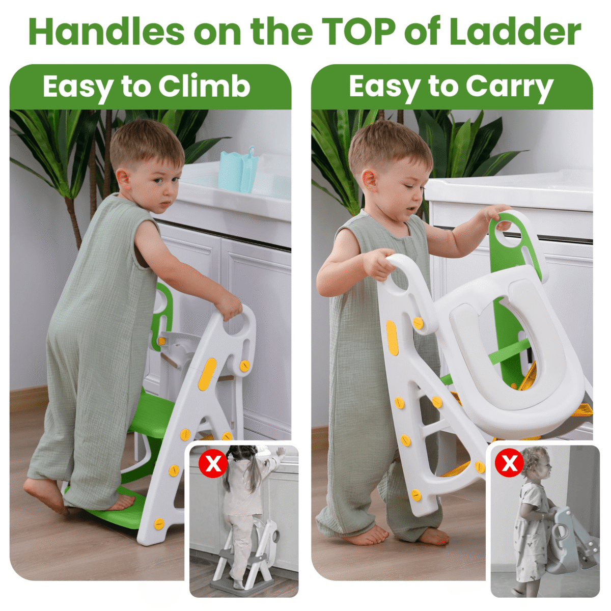 Primlect Potty Training Toilet Seat, 2 in 1 with Ladder, Adjustable Height ,for Ages 1-7, Green