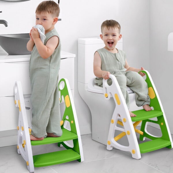 Primlect Potty Training Toilet Seat, 2 in 1 with Ladder, Adjustable Height ,for Ages 1-7, Green