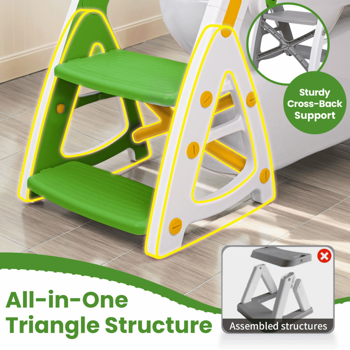 Primlect Potty Training Toilet Seat, 2 in 1 with Ladder, Adjustable Height ,for Ages 1-7, Green
