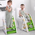 Primlect Potty Training Toilet Seat, 2 in 1 with Ladder, Adjustable Height ,for Ages 1-7, Green