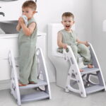 Primlect Potty Training Toilet Seat, 2 in 1 with Ladder, Adjustable Height ,for Ages 1-7, Gray