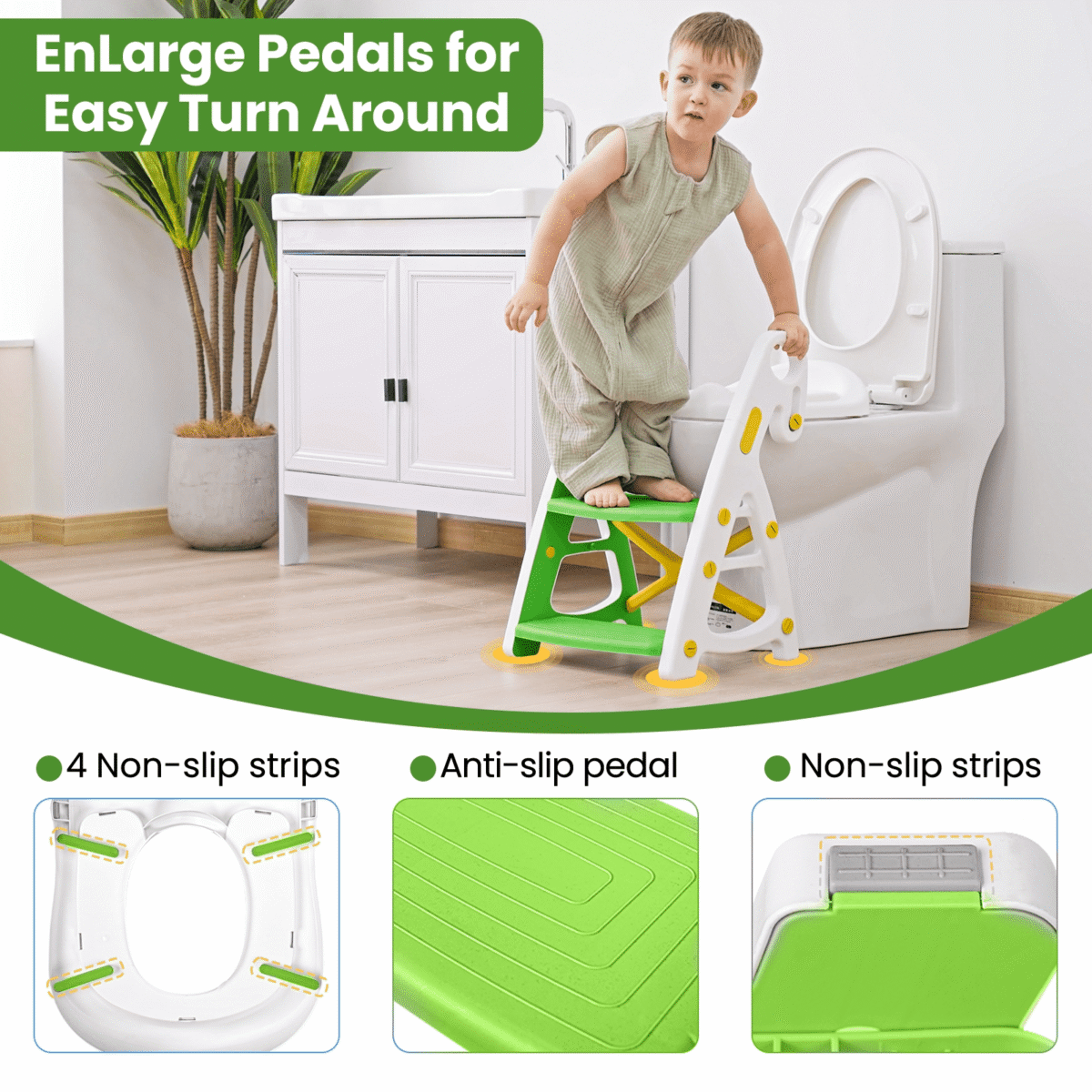 Primlect Potty Training Toilet Seat, 2 in 1 with Ladder, Adjustable Height ,for Ages 1-7, Green