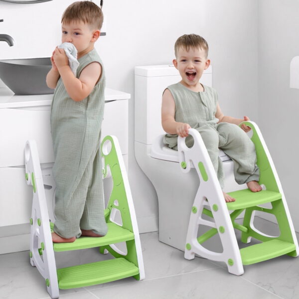 Primlect Potty Training Toilet Seat, 2 in 1 with Ladder, Adjustable Height ,for Ages 1-7, Light Green