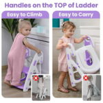 Primlect Potty Training Toilet Seat, 2 in 1 with Ladder, Adjustable Height ,for Ages 1-7, Purple
