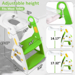 Primlect Potty Training Toilet Seat, 2 in 1 with Ladder, Adjustable Height ,for Ages 1-7, Green