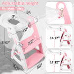 Primlect Potty Training Toilet Seat, 2 in 1 with Ladder, Adjustable Height ,for Ages 1-7, Light Pink