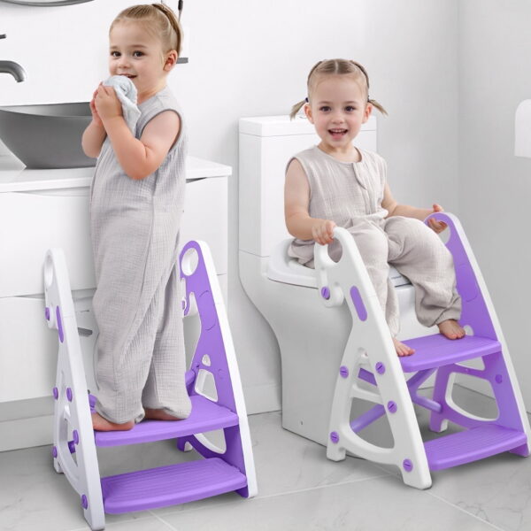 Primlect Potty Training Toilet Seat, 2 in 1 with Ladder, Adjustable Height ,for Ages 1-7, Purple