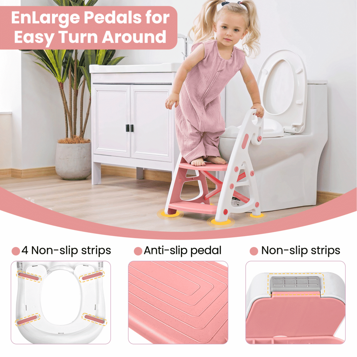 Primlect Potty Training Toilet Seat, 2 in 1 with Ladder, Adjustable Height ,for Ages 1-7, Light Pink