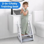 Primlect Potty Training Toilet Seat, 2 in 1 with Ladder, Adjustable Height ,for Ages 1-7, Gray