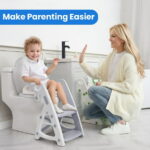 Primlect Potty Training Toilet Seat, 2 in 1 with Ladder, Adjustable Height ,for Ages 1-7, Gray