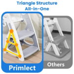 Primlect Potty Training Toilet Seat, 2 in 1 with Ladder, Adjustable Height ,for Ages 1-7, Gray