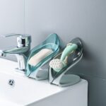 PWFE 2 Pack PP Soap Dish Holder Leaf Shape Soap Boxwith Draining Tray for Shower,Bathroom(Blue,Grey)