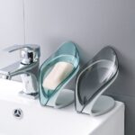 PWFE 2 Pack PP Soap Dish Holder Leaf Shape Soap Boxwith Draining Tray for Shower,Bathroom(Blue,Grey)