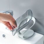 PWFE 2 Pack PP Soap Dish Holder Leaf Shape Soap Boxwith Draining Tray for Shower,Bathroom(Blue,Grey)