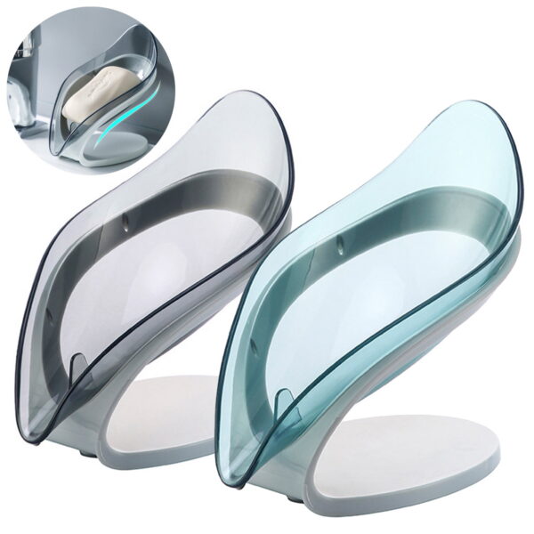 PWFE 2 Pack PP Soap Dish Holder Leaf Shape Soap Boxwith Draining Tray for Shower,Bathroom(Blue,Grey)