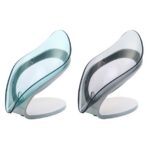 PWFE 2 Pack PP Soap Dish Holder Leaf Shape Soap Boxwith Draining Tray for Shower,Bathroom(Blue,Grey)