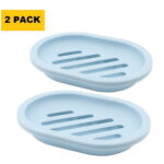 QiShi 2-Pack Soap Dish with Drain, Soap Holder, Soap Saver, Easy Cleaning, Dry, Stop Mushy Soap (Blue)