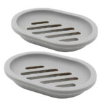 QiShi 2Pcs Soap Dish for Shower Soap Box, Soap Saver Case Holder with Drain for Bathroom Counter, Shower, Kitchen, Keep Soap Dry and Clean，Gray