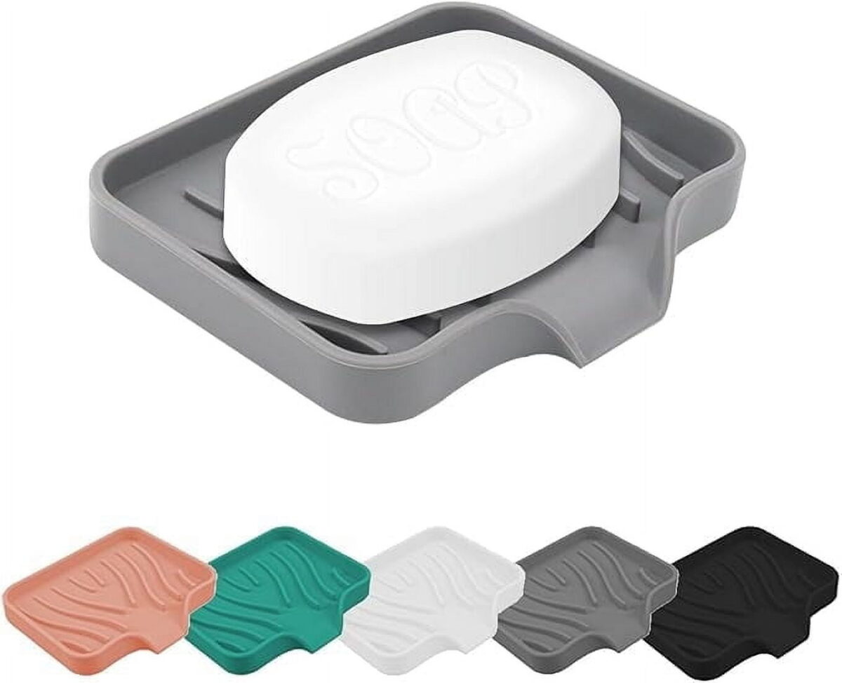 Qnjujn Silicone Bathroom Soap Dishes with Drain Spout-Bathroom and Kitchen Sink Organizer, Sponge Holder, Dish Soap Tray, Perfect for Dispenser, Scrubber, Bottle, Cup on Sink or...
