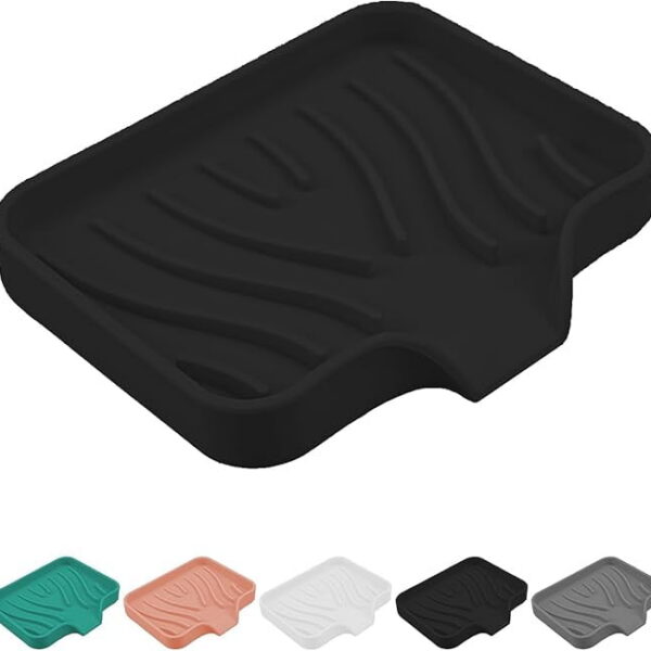 Qnjujn Silicone Bathroom Soap Dishes with Drain Spout-Bathroom and Kitchen Sink Organizer, Sponge Holder, Dish Soap Tray, for Dispenser, Scrubber, Bottle, Cup on Sink or Counter...