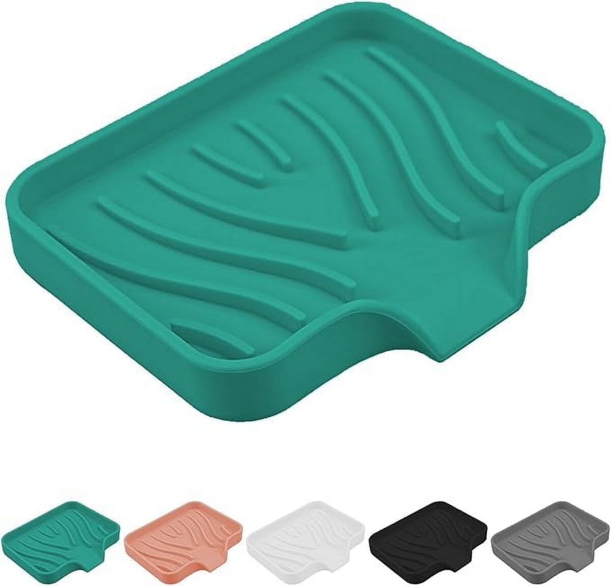 Qnjujn Silicone Bathroom Soap Dishes with Drain Spout-Bathroom and Kitchen Sink Organizer, Sponge Holder, Dish Soap Tray, for Dispenser, Scrubber, Bottle, Cup on Sink or Counter...