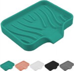Qnjujn Silicone Bathroom Soap Dishes with Drain Spout-Bathroom and Kitchen Sink Organizer, Sponge Holder, Dish Soap Tray, for Dispenser, Scrubber, Bottle, Cup on Sink or Counter...