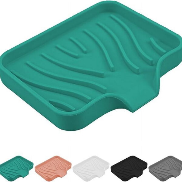 Qnjujn Silicone Bathroom Soap Dishes with Drain Spout-Bathroom and Kitchen Sink Organizer, Sponge Holder, Dish Soap Tray, for Dispenser, Scrubber, Bottle, Cup on Sink or Counter...