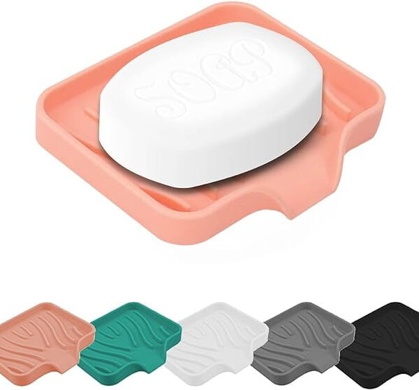 Qnjujn Silicone Bathroom Soap Dishes with Drain Spout-Bathroom and Kitchen Sink Organizer, Sponge Holder, Dish Soap Tray, Perfect for Dispenser, Scrubber, Bottle, Cup on Sink or...