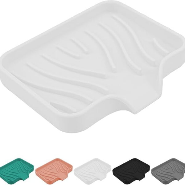 Qnjujn Silicone Bathroom Soap Dishes with Drain Spout-Bathroom and Kitchen Sink Organizer, Sponge Holder, Dish Soap Tray, for Dispenser, Scrubber, Bottle, Cup on Sink or Counter...