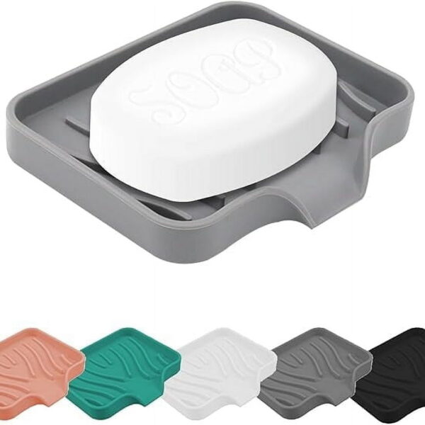Qnjujn Silicone Bathroom Soap Dishes with Drain Spout-Bathroom and Kitchen Sink Organizer, Sponge Holder, Dish Soap Tray, Perfect for Dispenser, Scrubber, Bottle, Cup on Sink or...