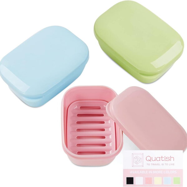 Quatish Soap Holder 3 Pack, Travel Soap Container with Lid, Portable Bar Soap Case, Period Kit Leakproof Soap Box with Perforations, Soap Dishes for Traveling, Camping, Gym...