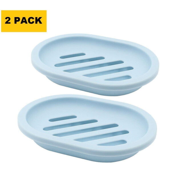 Rirool 2-Pack Soap Dish with Drain, Soap Holder, Soap Saver, Easy Cleaning, Dry, Stop Mushy Soap (Blue)