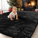 Sanmadrola Area Rug for Bedroom,4'X5.2',Fluffy Shag Rug for Living Room,Furry Carpet for Kids Room,Shaggy Throw Rug for Nursery Room,Fuzzy Plush Rug,Black Carpet,Rectangle,Cute...