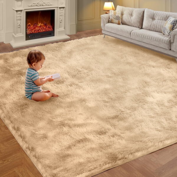Sanmadrola Area Rug for Bedroom,4'X5.2',Fluffy Shag Rug for Living Room,Furry Carpet for Kids Room,Shaggy Throw Rug for Nursery Room,Fuzzy Plush Rug,Khaki Carpet,Rectangle,Cute...