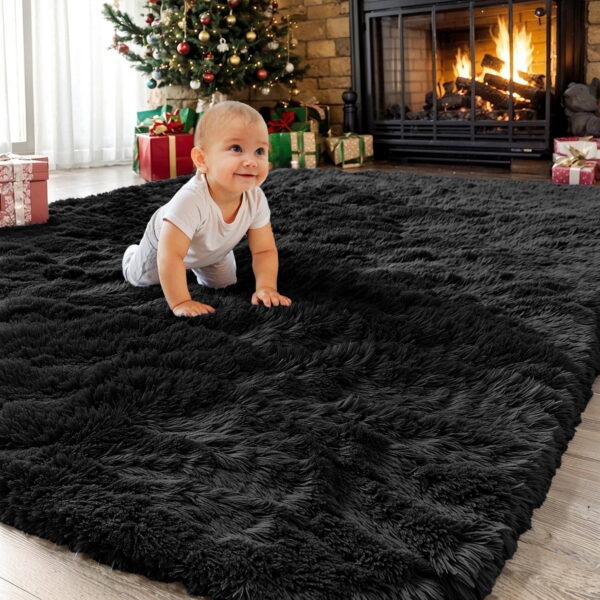 Sanmadrola Area Rug for Bedroom,4'X5.2',Fluffy Shag Rug for Living Room,Furry Carpet for Kids Room,Shaggy Throw Rug for Nursery Room,Fuzzy Plush Rug,Black Carpet,Rectangle,Cute...