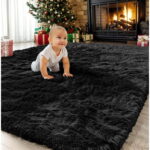 Sanmadrola Area Rug for Bedroom,4'X5.2',Fluffy Shag Rug for Living Room,Furry Carpet for Kids Room,Shaggy Throw Rug for Nursery Room,Fuzzy Plush Rug,Black Carpet,Rectangle,Cute...