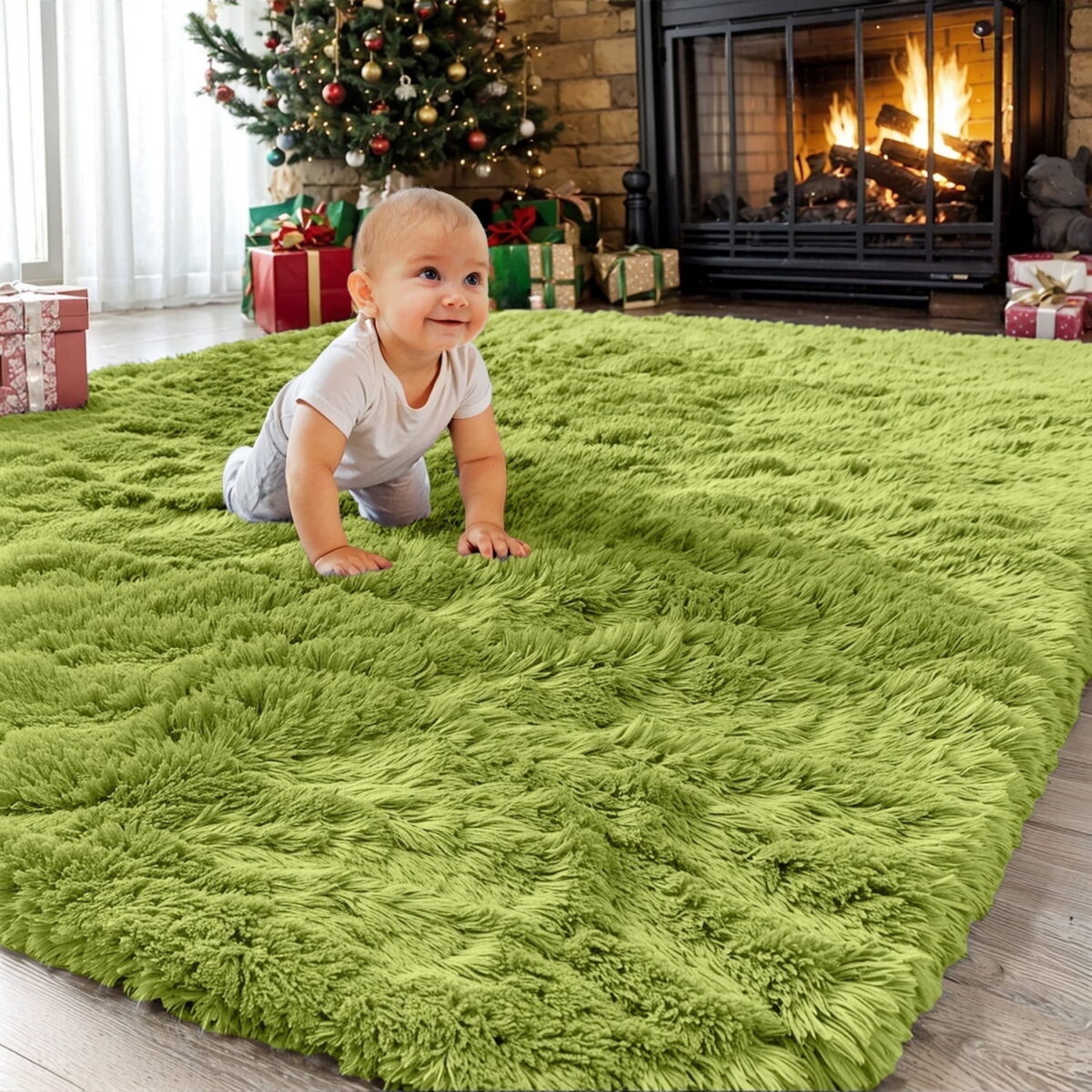Sanmadrola Area Rug for Bedroom,8'x10',Fluffy Shag Rug for Living Room,Furry Carpet for Kids Room,Shaggy Throw Rug for Nursery Room,Fuzzy Plush Rug Green Carpet,Rectangle,Cute...