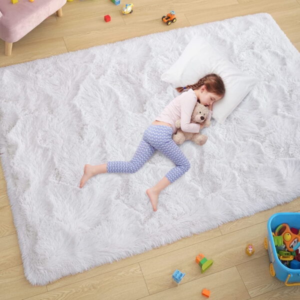 Sanmadrola Area Rugs for Bedroom, Fluffy Black Shaggy Soft Area Rug, Non-Slip Indoor Floor Carpet for Living Room, Kids Baby Boys Teen Dorm Home Decor Aesthetic, Nursery, 5.2x6....