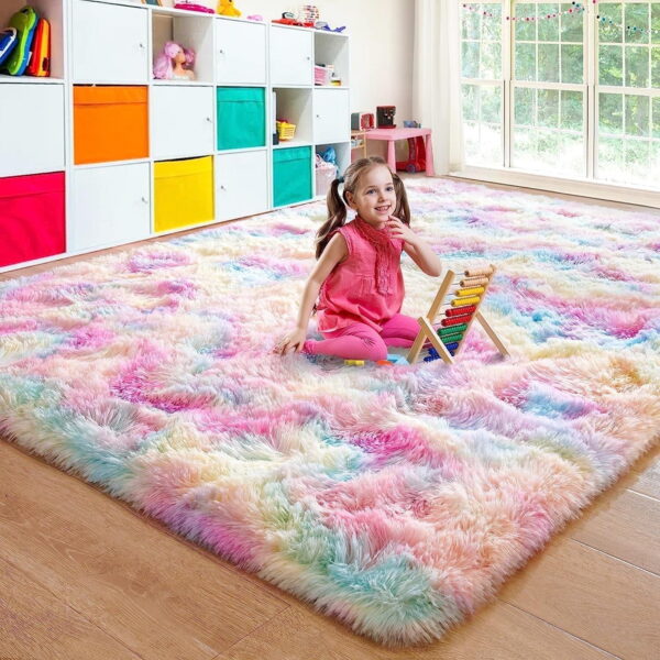Sanmadrola Area Rugs for Bedroom, Fluffy Black Shaggy Soft Area Rug, Non-Slip Indoor Floor Carpet for Living Room, Kids Baby Boys Teen Dorm Home Decor Aesthetic, Nursery,...