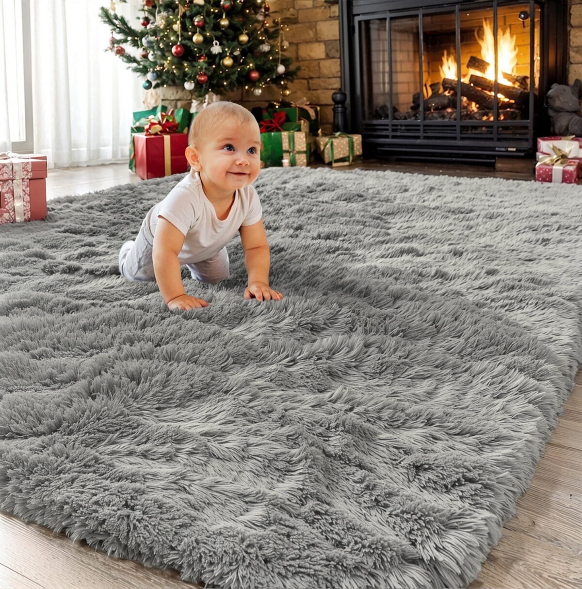 Sanmadrola Gray Area Rug for Bedroom,4'X5.2',Fluffy Shag Rug for Living Room,Furry Carpet Kids Room,Shaggy Throw Rug for Nursery Room,Fuzzy Plush Rug,Grey Carpet,Rectangle,Cute...