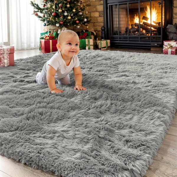 Sanmadrola Gray Area Rug for Bedroom,4'X5.2',Fluffy Shag Rug for Living Room,Furry Carpet Kids Room,Shaggy Throw Rug for Nursery Room,Fuzzy Plush Rug,Grey Carpet,Rectangle,Cute...