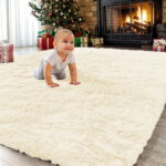 Sanmadrola Super Soft Shaggy Rugs Carpets 2.4x5.2 Feet Plush Area Rugs for Living Room Bedroom, Fluffy ​Rug for Nursery Playroom Dorm Room, Shag Plush Rug for Teen Room Decor Beige