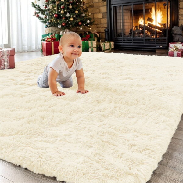 Sanmadrola Super Soft Shaggy Rugs Carpets 2.4x5.2 Feet Plush Area Rugs for Living Room Bedroom, Fluffy ​Rug for Nursery Playroom Dorm Room, Shag Plush Rug for Teen Room Decor Beige